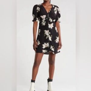 All Saints Black and White Puff Sleeve Mini Sundress